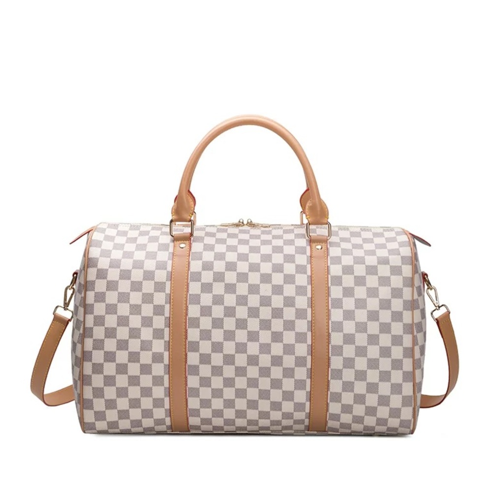 CHECKERED LEATHER DUFFEL BAG